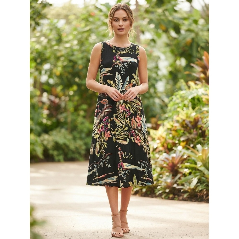 Karen Kane Womens XLP Black Tropical Floral Sleeveless Garden Party Sundress